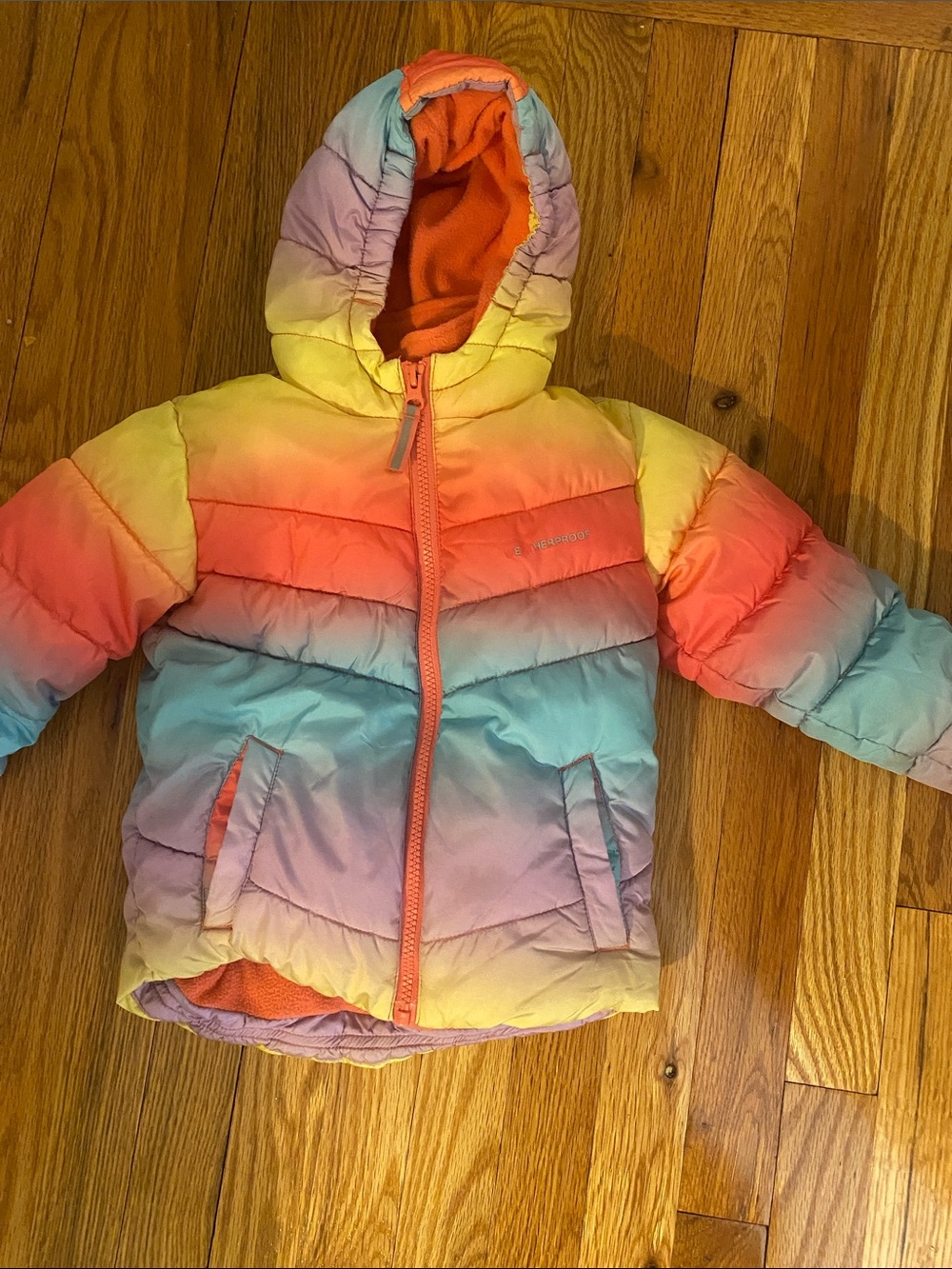 Weatherproof Yellow to Pink Ombre Puffer Jacket